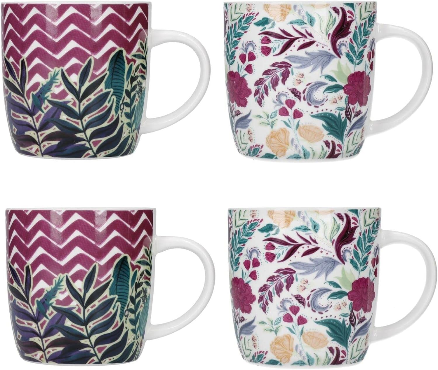 KitchenCraft Exotisch-florale Steingut-Tonnenbecher (4er-Set)