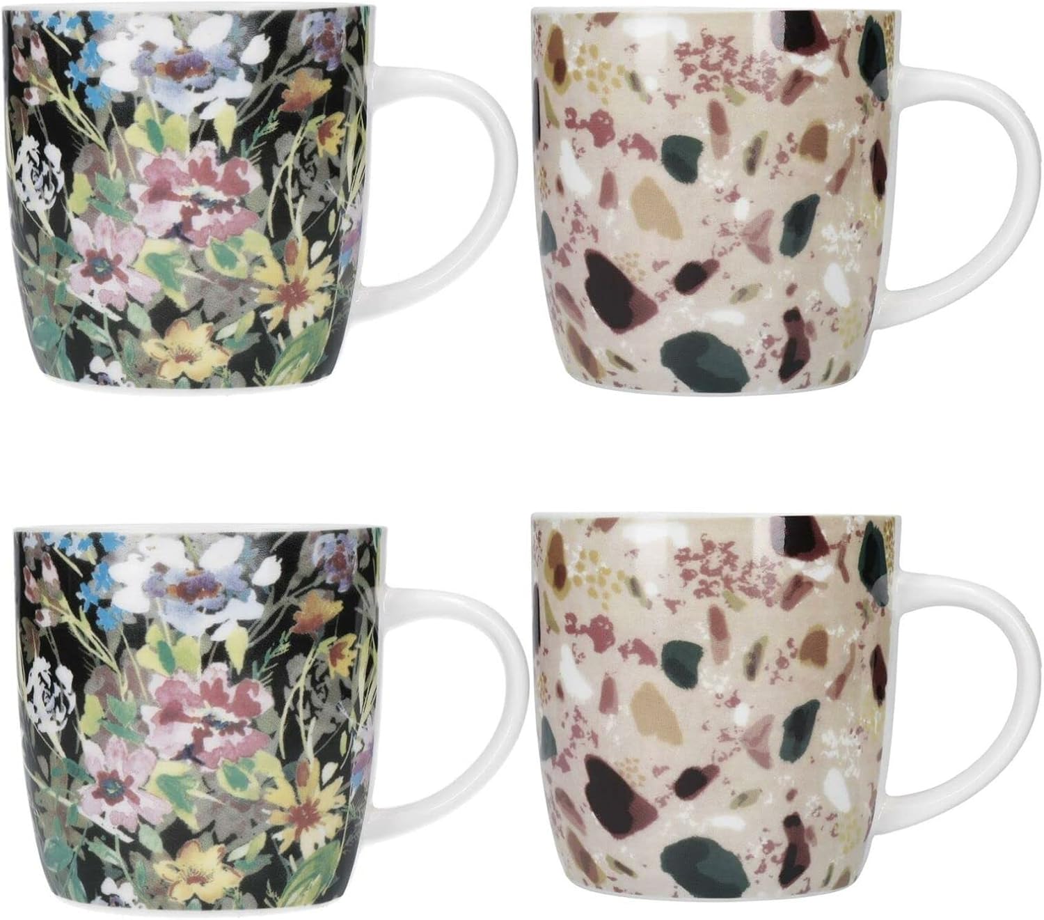 KitchenCraft Terrazzo-Blumen-Steingut-Tonnenbecher (4er-Set)