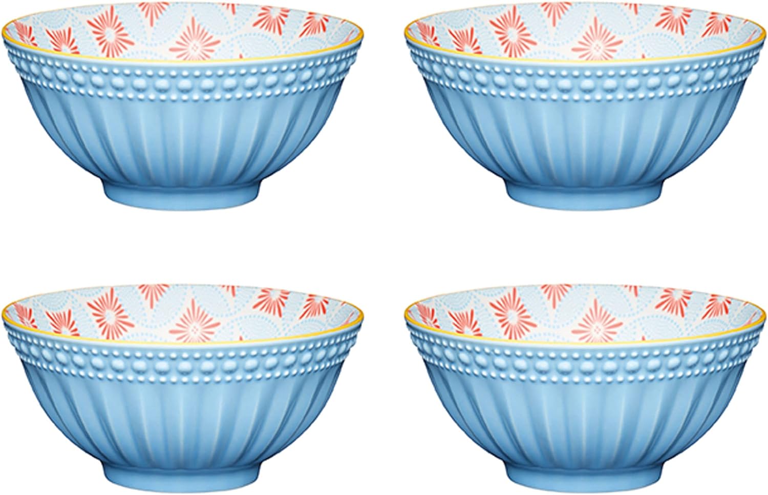 KitchenCraft Glasierte Steinzeugschalen — Geprägtes Rautenmuster (4er-Set)