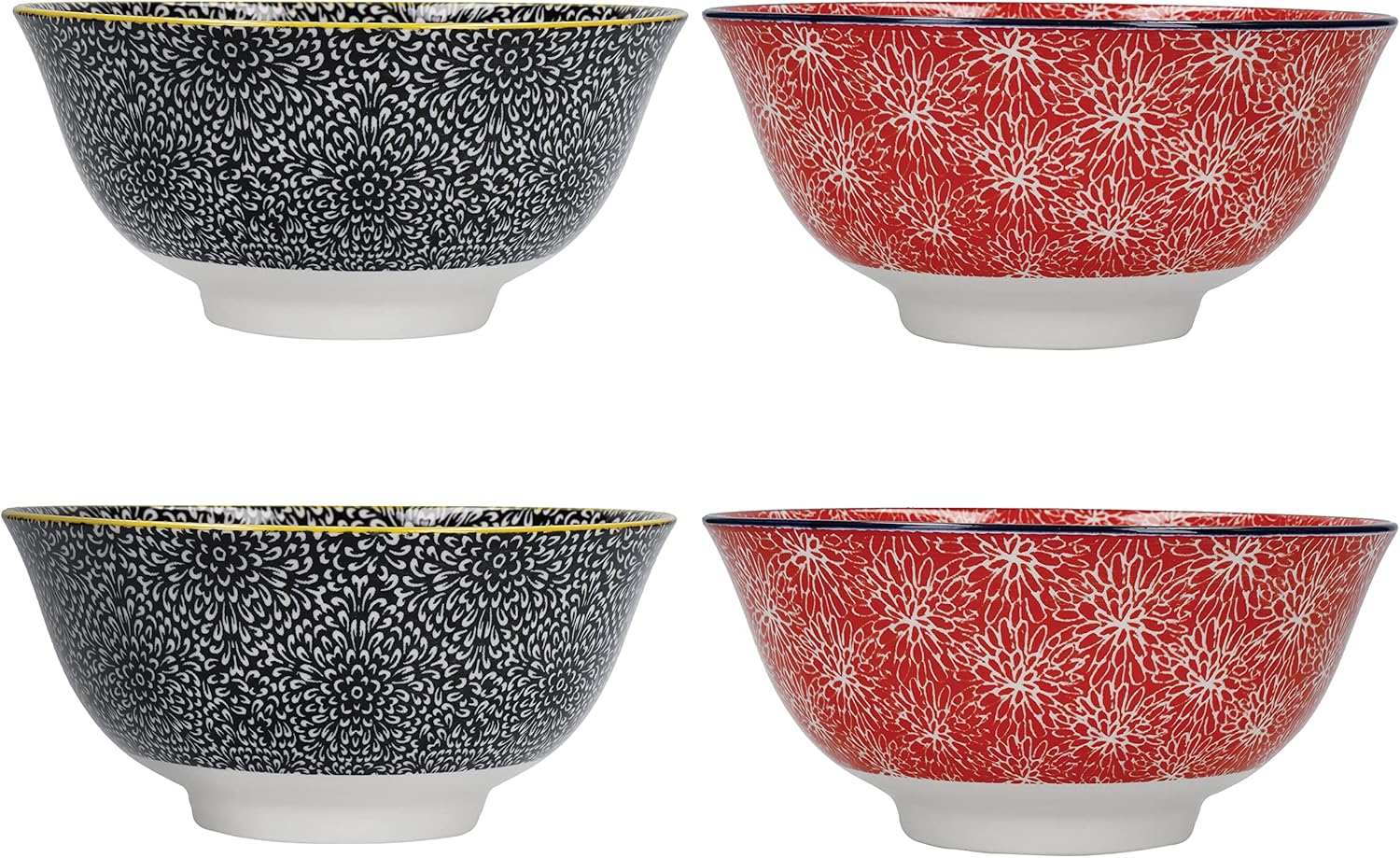 KitchenCraft Glasierte Steinzeugschalen — Blumenmuster (4er-Set)