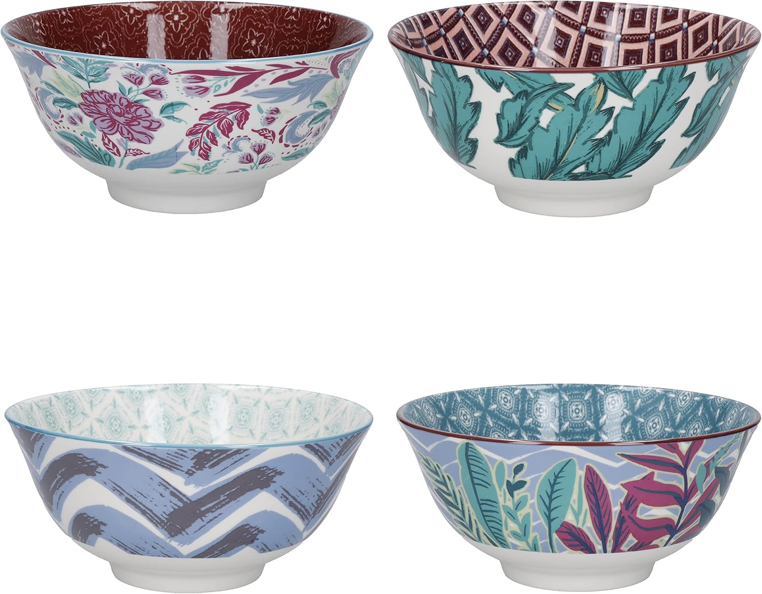 KitchenCraft Glasierte Steinzeugschalen — Exotisches Design (4er-Set)